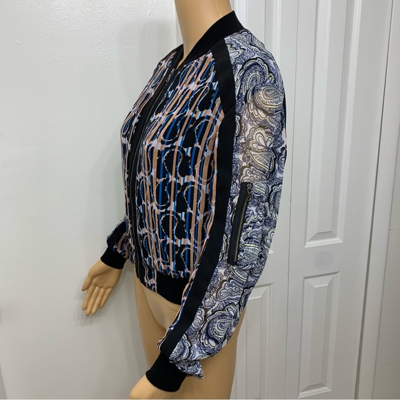 BCBGMaxAzria Harrison Zip Up Lightweight Bomber Jacket Top Paisley Blouse Size S - Picture 7 of 15
